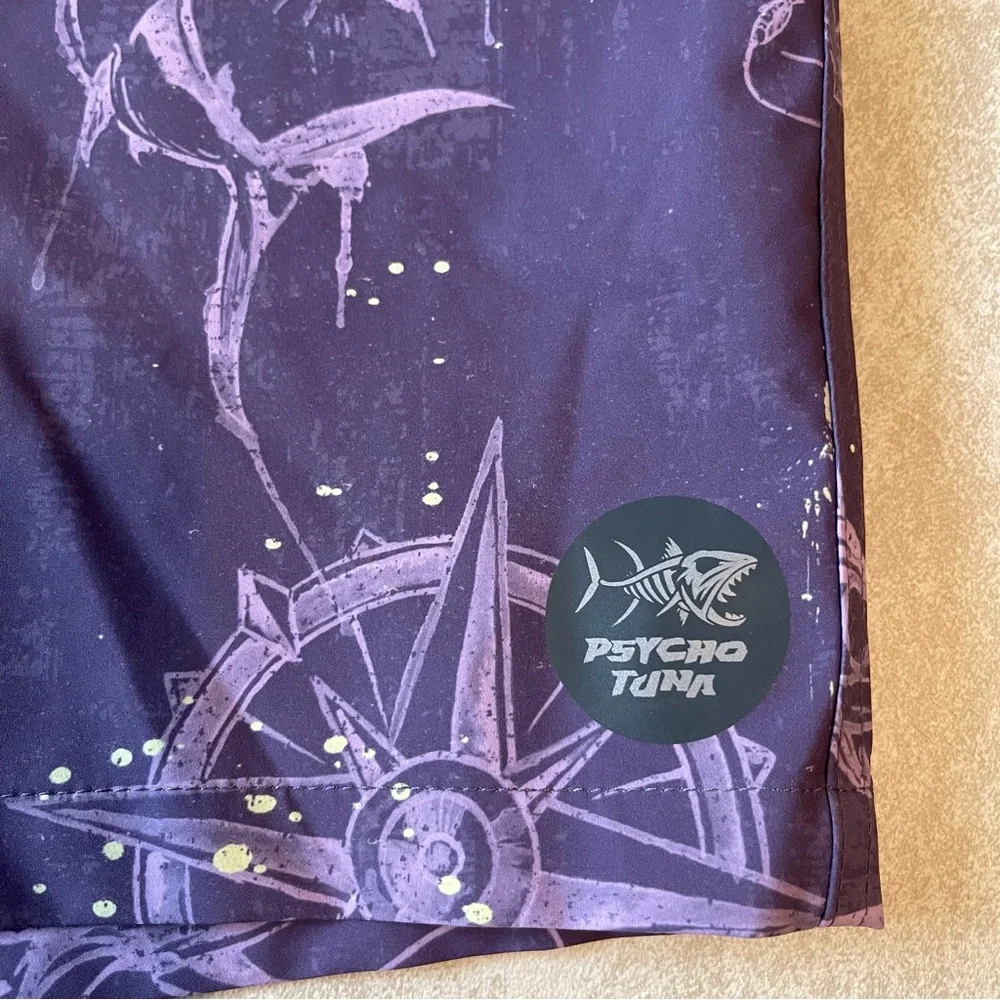 PSYCHO TUNA Purple Nautical Board Shorts with Drawstring Waist